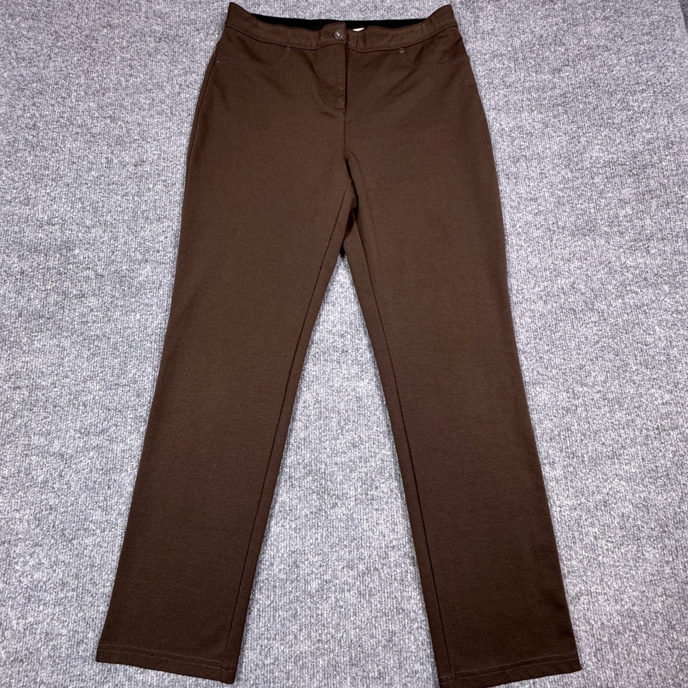 Chico's Chocolate Brown Straight Leg Button Zip Pants Size 1 Short Womens